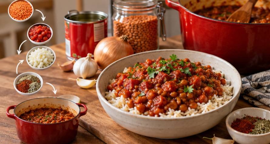 2 Tomato Lentils Over Rice