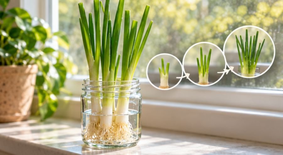 How to Regrow Green Onions in Water on a Windowsill
