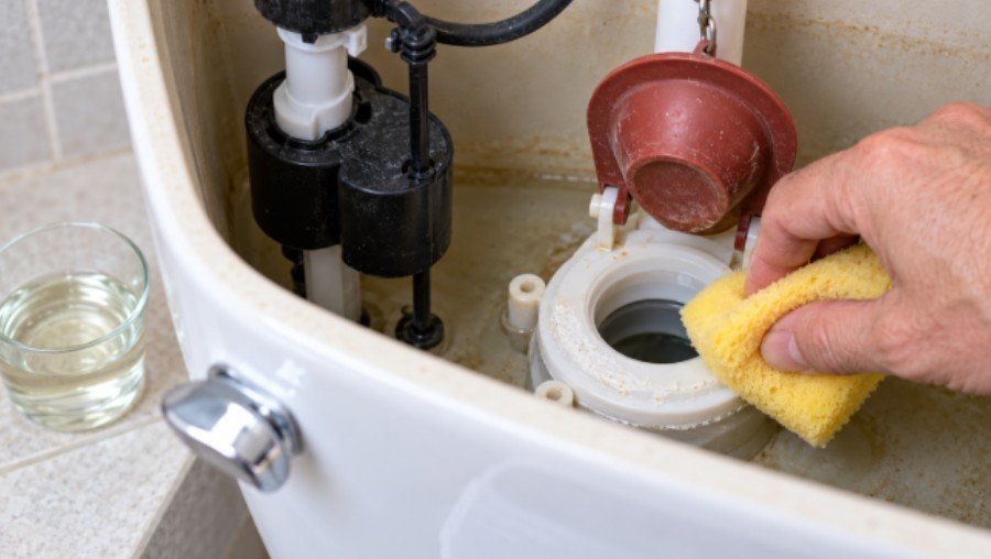 Scrubbing the Flush Valve Seat to Clear Mineral Scale